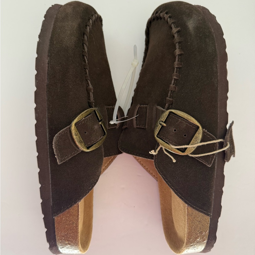 Elegant Brown Real Suede Mules Mule with Buckle Women - Picture 7 of 12